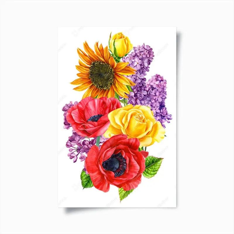 Poster buntes aquarell-blumenbouquet