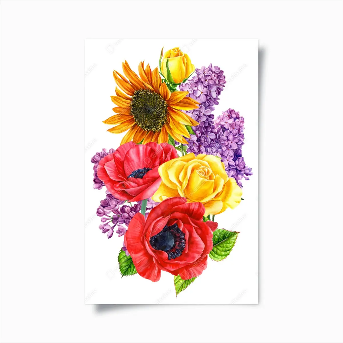Poster buntes aquarell-blumenbouquet – Pixers®