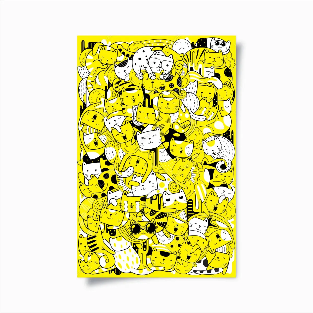Poster verspielte gelbe katzen-collage – Pixers®