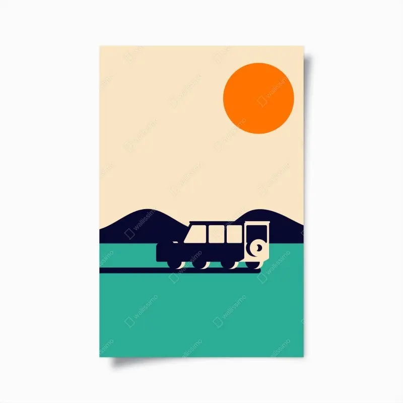 Poster geometrische berglandschaft mit wohnmobil