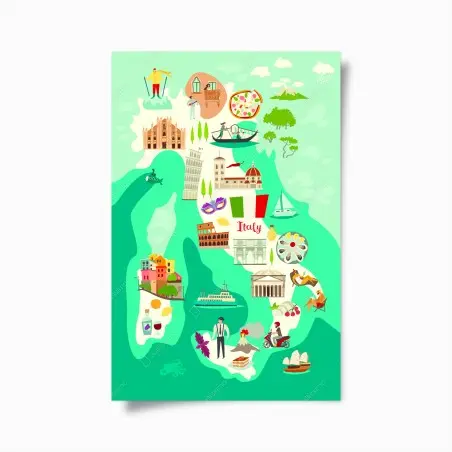 Poster Italien karte mit ikonischen sehenswürdigkeiten – Pixers®