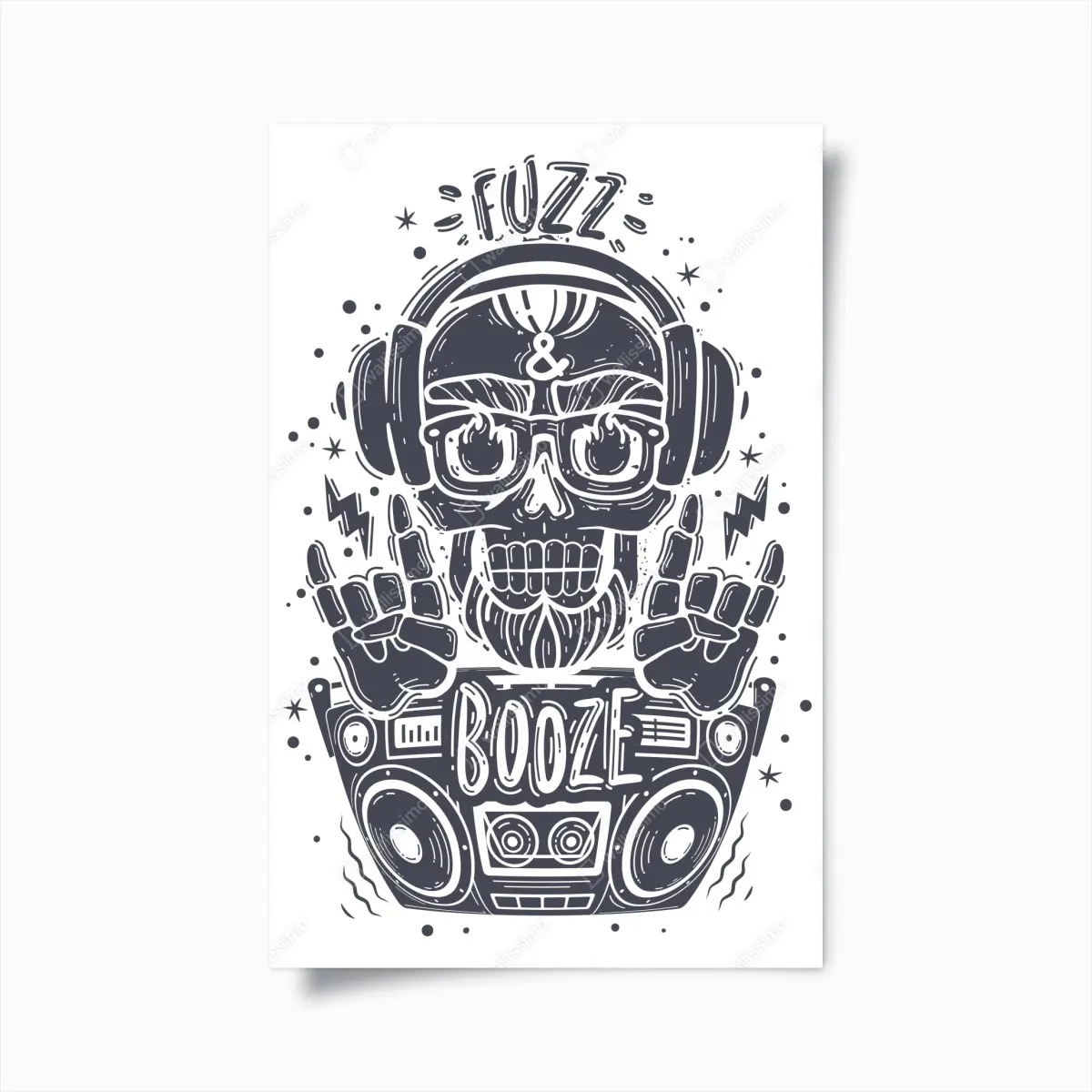 Poster dj-schädel mit boombox und kopfhörern – Pixers®