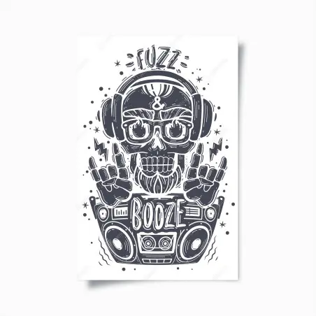 Poster dj-schädel mit boombox und kopfhörern – Pixers®