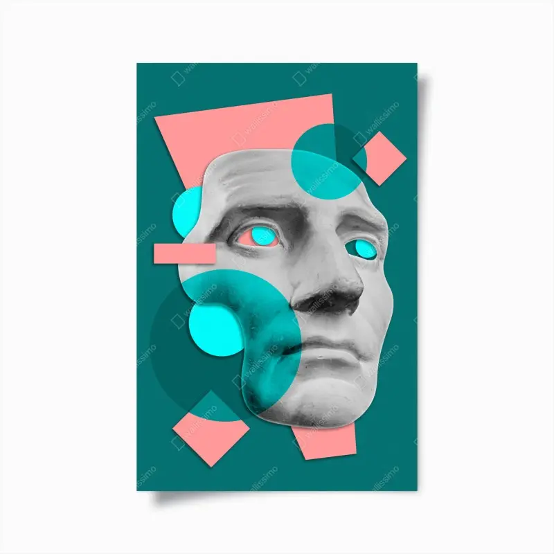 Poster abstrakte klassische maske in türkis und rosa