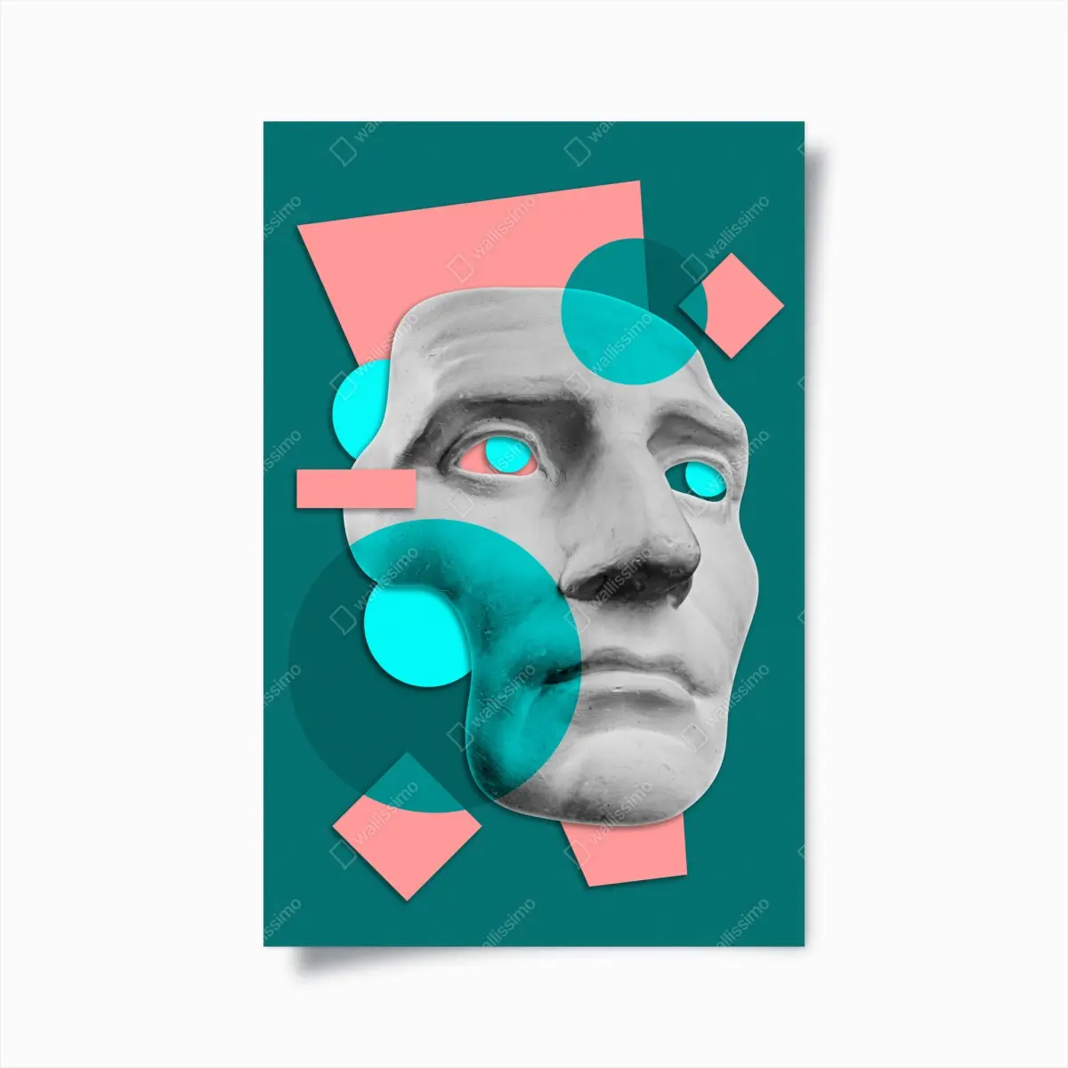 Poster abstrakte klassische maske in türkis und rosa – Pixers®