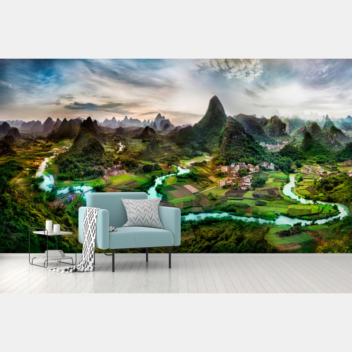 Fototapete smaragdfluss zwischen karsthügeln panorama – Pixers®