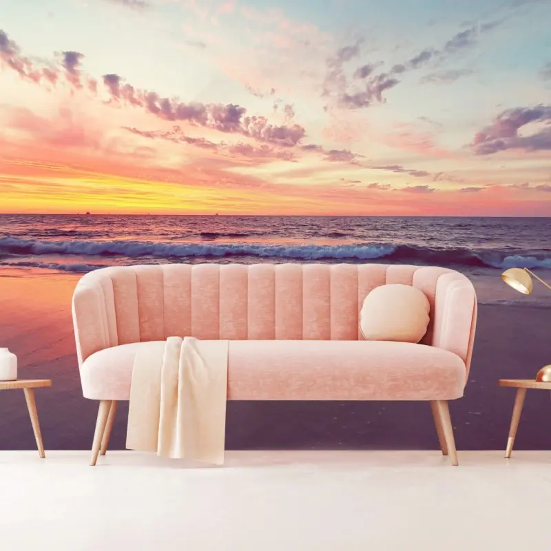 Fototapete pastelliger sonnenuntergang über ruhigem meer