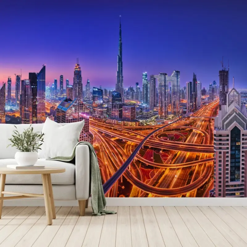 Fototapete Dubai panorama bei dämmerung