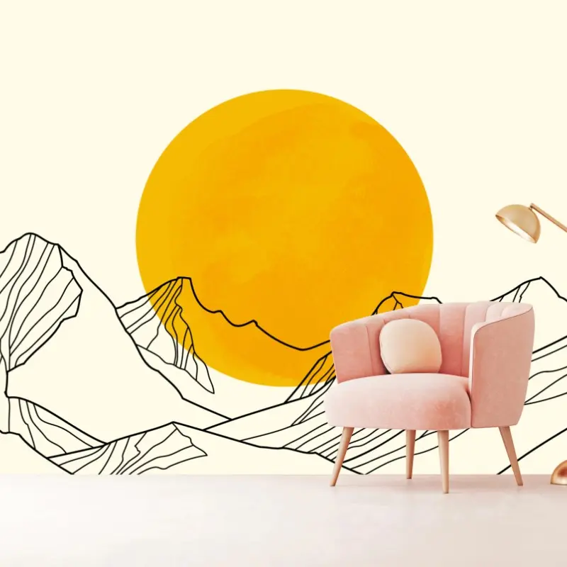 Fototapete goldene sonne über minimalistischen bergen