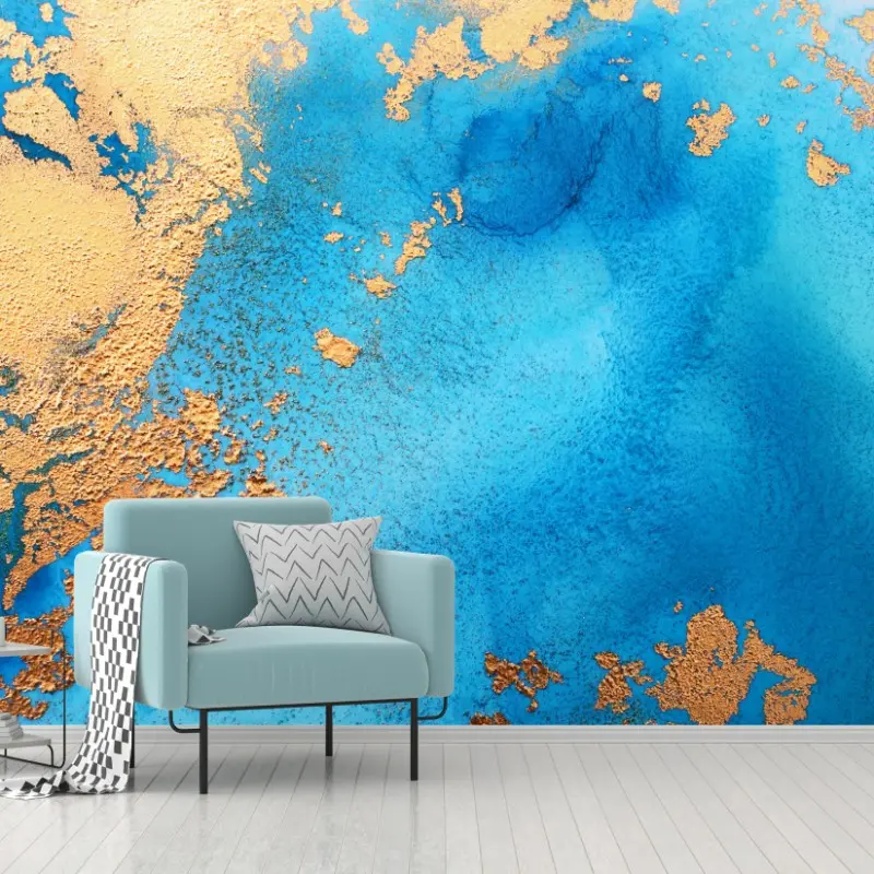 Fototapete blau-gold abstrakte ozeantextur