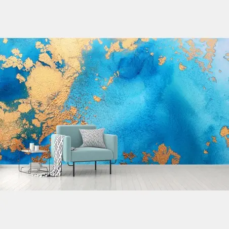 Fototapete blau-gold abstrakte ozeantextur – Pixers®
