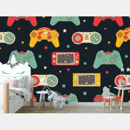 Fototapete retro gamecontroller muster – Pixers®