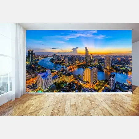 Fototapete lebendige stadtskyline bei dämmerung – Pixers®