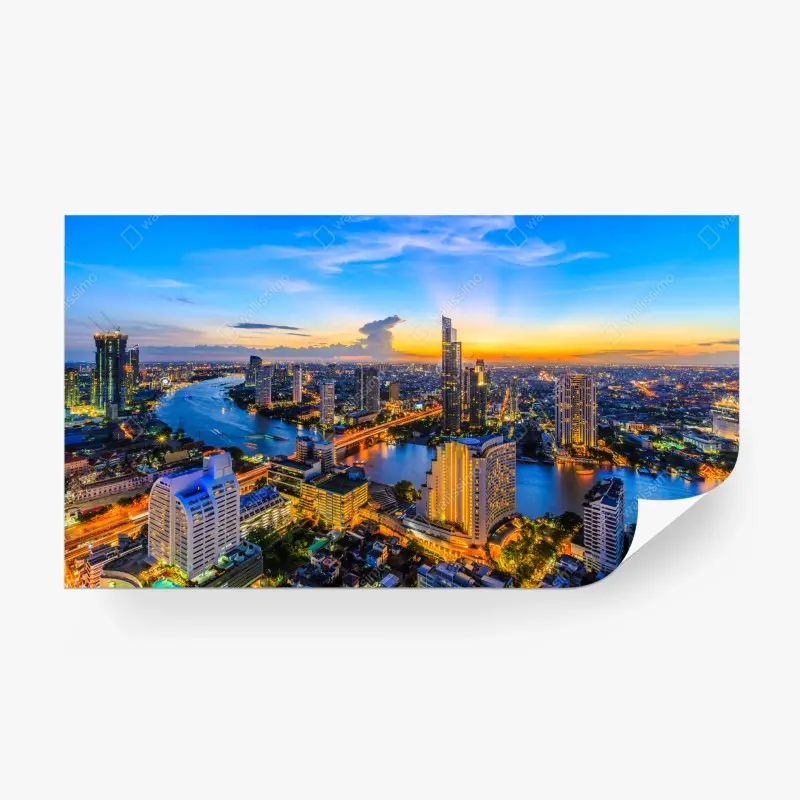 Fototapete lebendige stadtskyline bei dämmerung