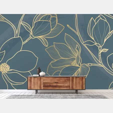 Fototapete goldene magnolie auf türkisfarbenem hintergrund – Pixers®