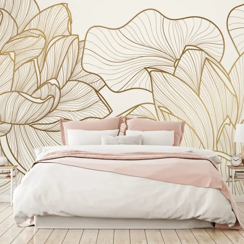 Fototapete elegante goldene linien blumenillustration