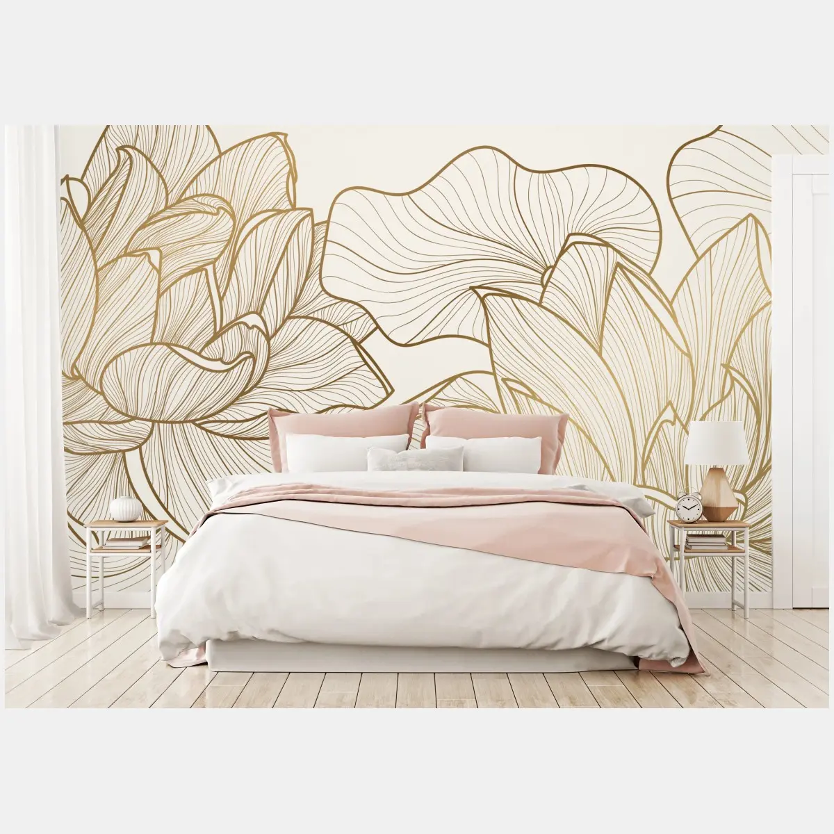 Fototapete elegante goldene linien blumenillustration – Pixers®