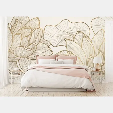 Fototapete elegante goldene linien blumenillustration – Pixers®