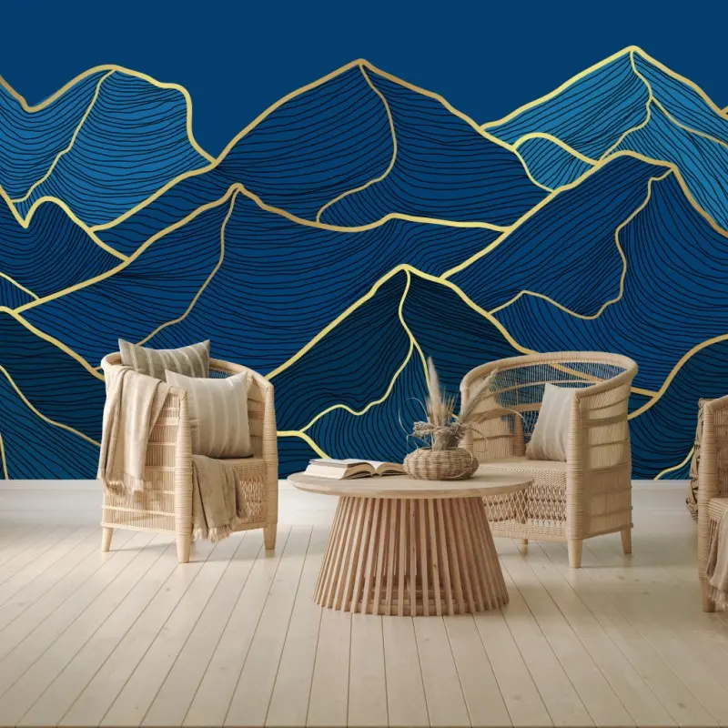 Fototapete goldene linien berglandschaft auf dunkelblauem hintergrund