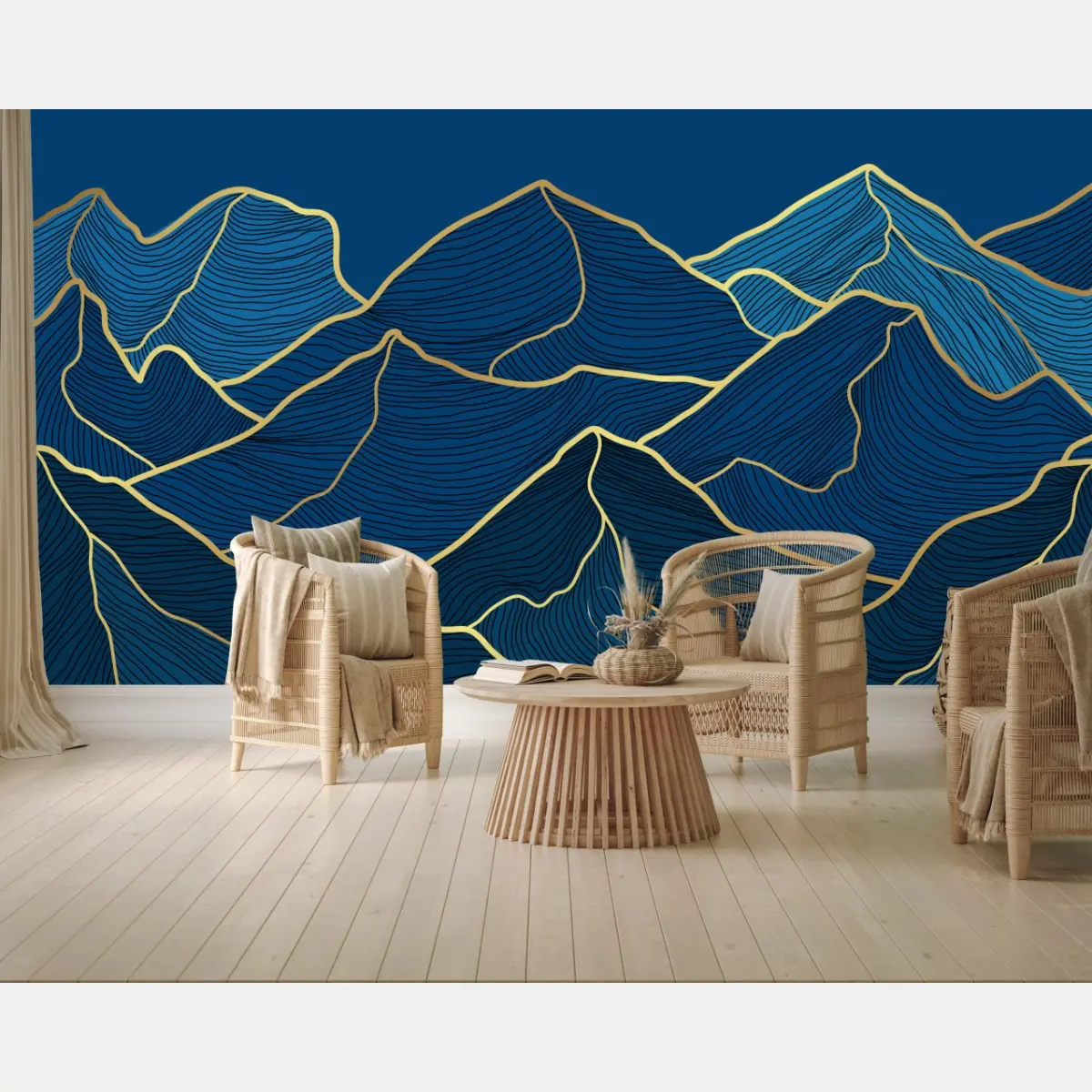 Fototapete goldene linien berglandschaft auf dunkelblauem hintergrund – Pixers®