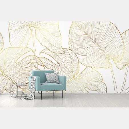 Fototapete goldene botanische blattzeichnung – Pixers®