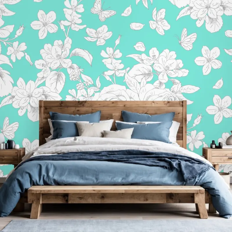 Fototapete türkis floral muster mit blumen