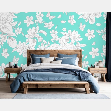 Fototapete türkis floral muster mit blumen – Pixers®