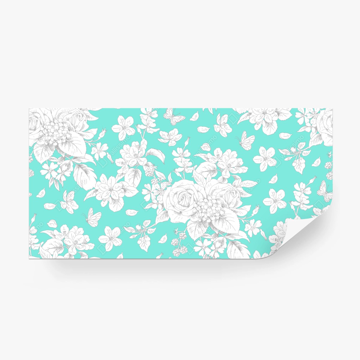 Fototapete türkis floral muster mit blumen – Pixers®