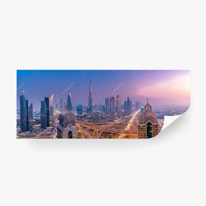 Fototapete panoramablick auf Dubai bei dämmerung