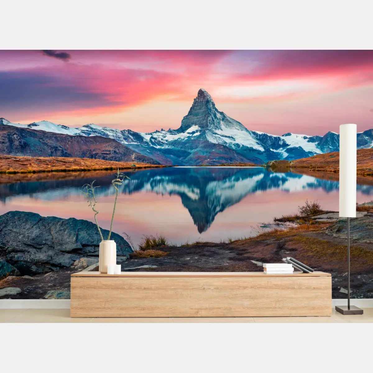 Fototapete majestätisches Matterhorn spiegelt sich im Stellisee – Pixers®
