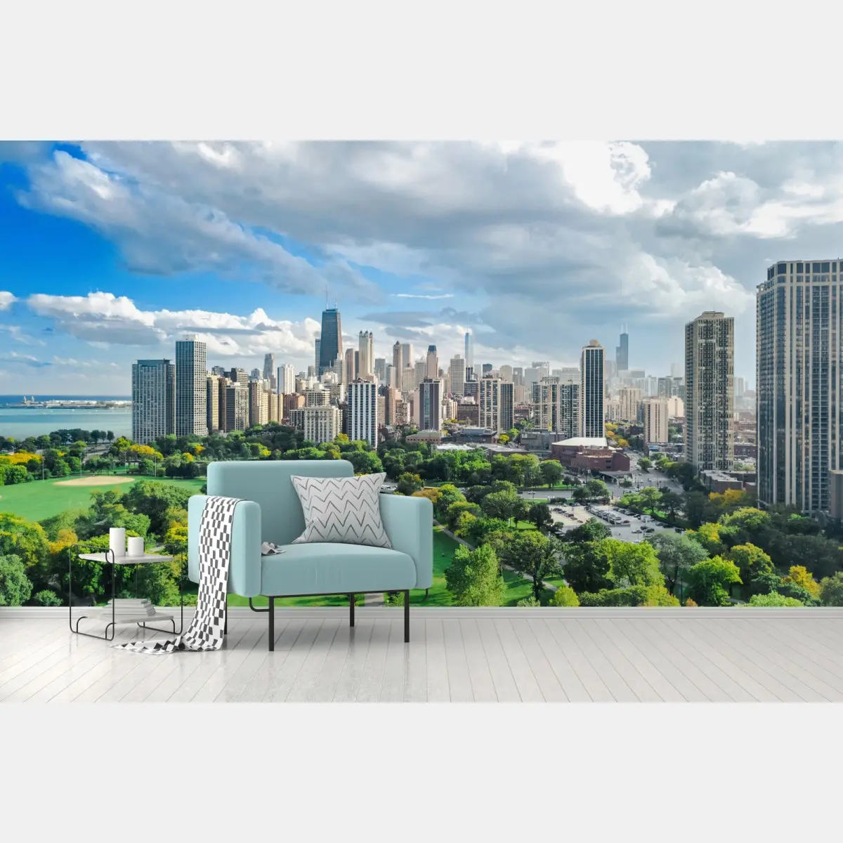 Fototapete stadtpanorama über grünem park – Pixers®
