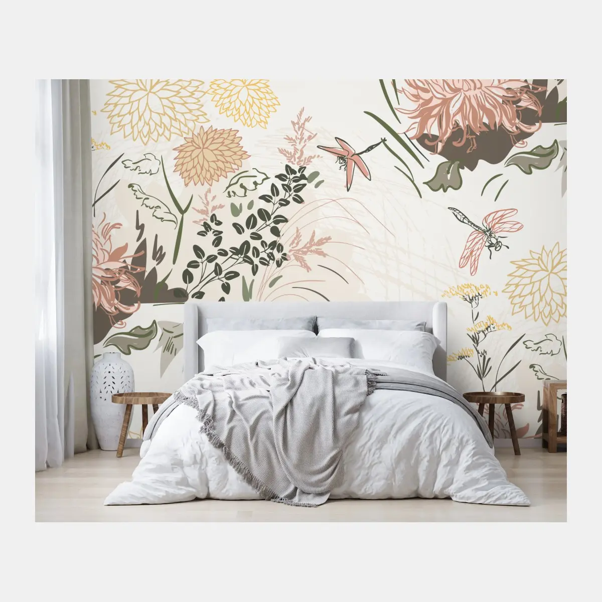 Fototapete zartes pastell-blumenmuster – Pixers®