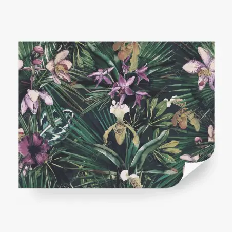 Fototapete tropische orchideen in aquarell und palmblättern – Pixers®