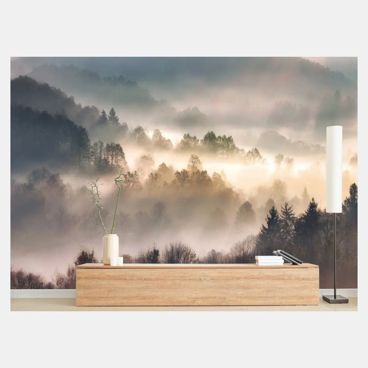 Fototapete nebliger wald im morgengrauen – Pixers®