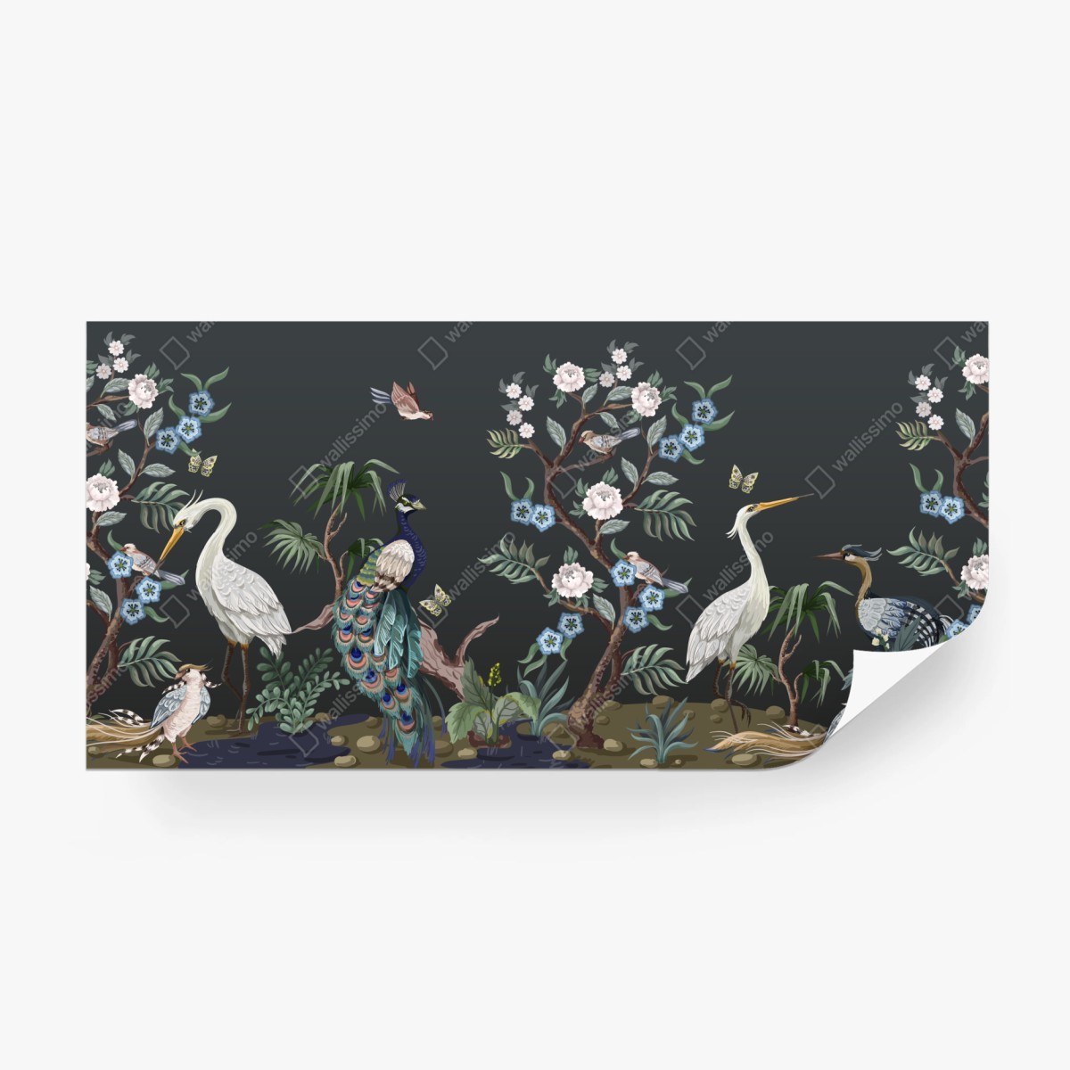 Fototapete pfau und reiher im blumenmuster – Pixers®