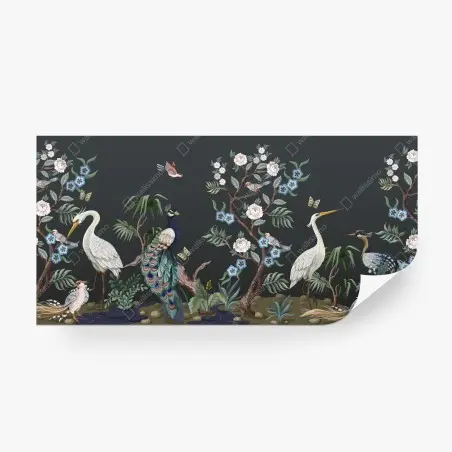 Fototapete pfau und reiher im blumenmuster – Pixers®