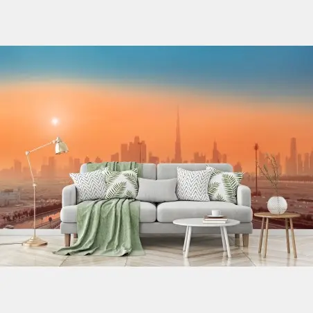 Fototapete Dubai skyline bei sonnenaufgang – Pixers®