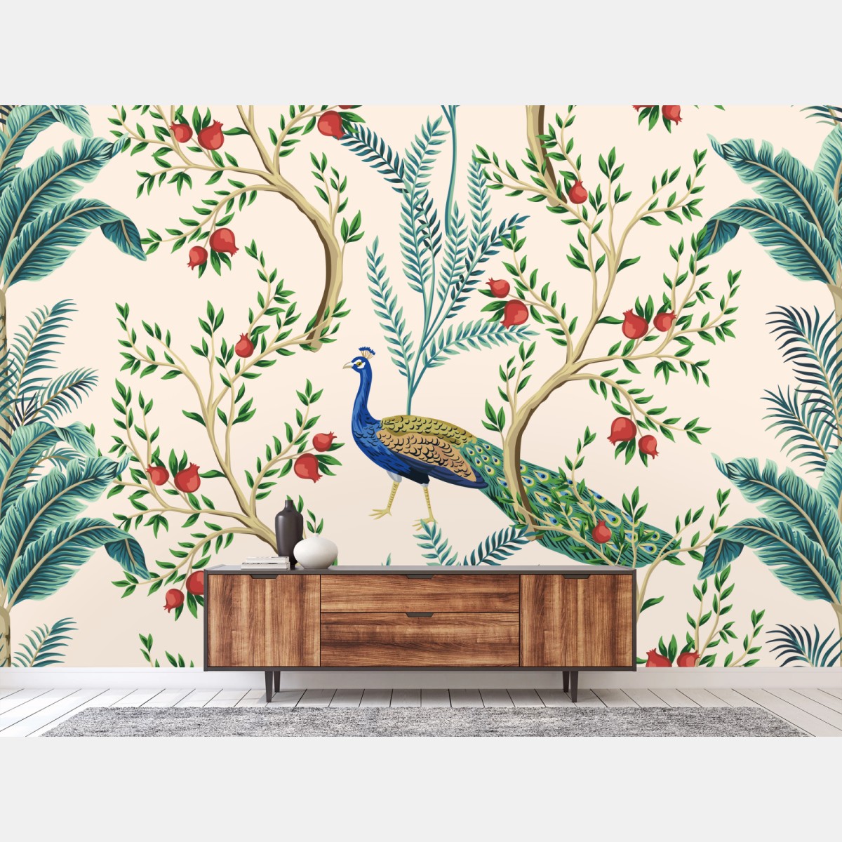 Fototapete pfau zwischen granatästen – Pixers®