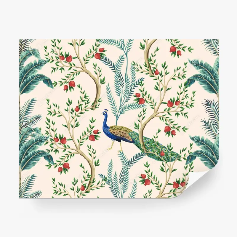 Fototapete pfau zwischen granatästen