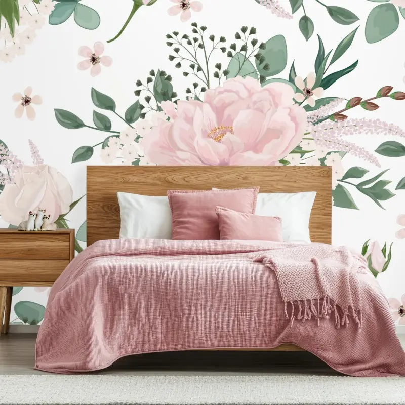 Fototapete zartes rosa pfingstrosenmuster