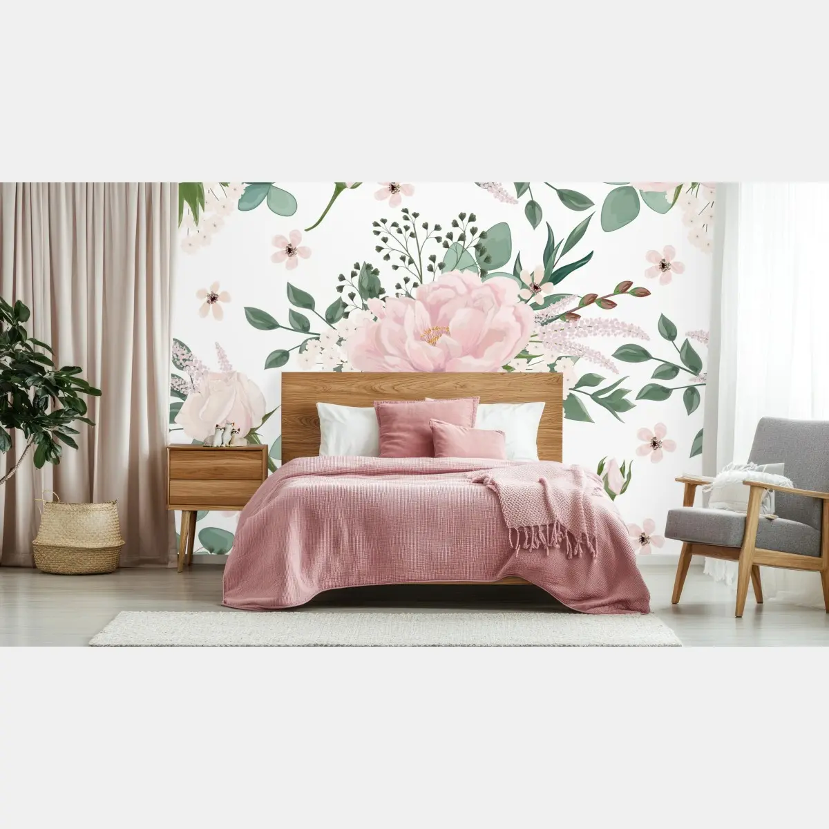 Fototapete zartes rosa pfingstrosenmuster – Pixers®
