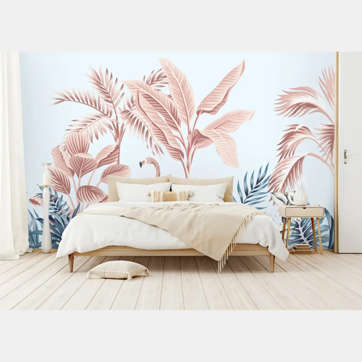 Fototapete pastell tropischer flamingo garten – Pixers®