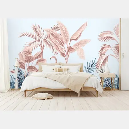 Fototapete pastell tropischer flamingo garten – Pixers®