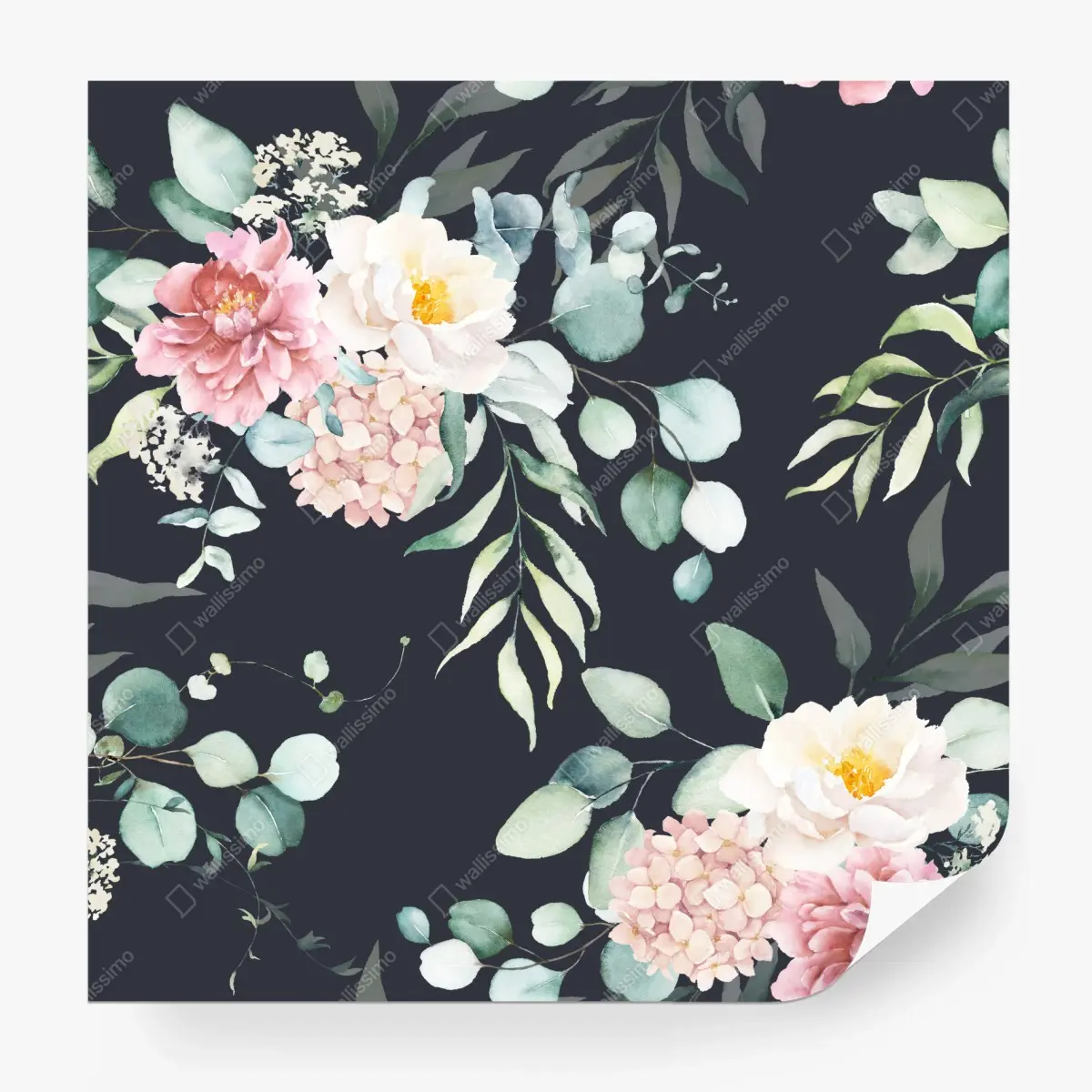 Fototapete elegantes aquarell-blumenmuster auf dunklem hintergrund – Pixers®