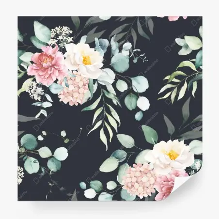 Fototapete elegantes aquarell-blumenmuster auf dunklem hintergrund – Pixers®