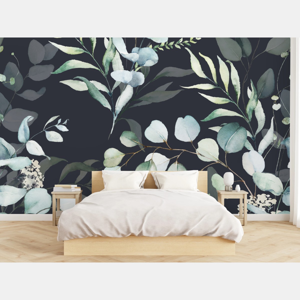 Fototapete eukalyptus aquarell botanisches muster auf dunklem hintergrund – Pixers®