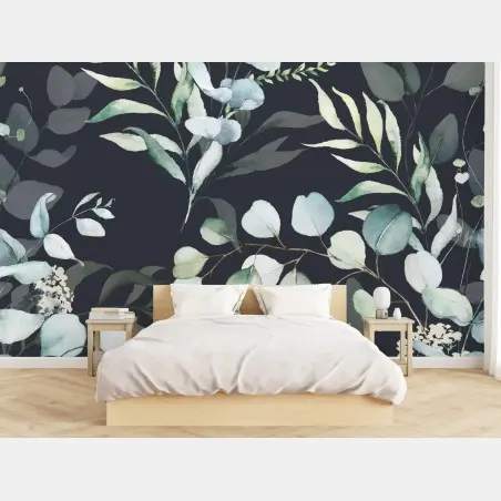Fototapete eukalyptus aquarell botanisches muster auf dunklem hintergrund – Pixers®