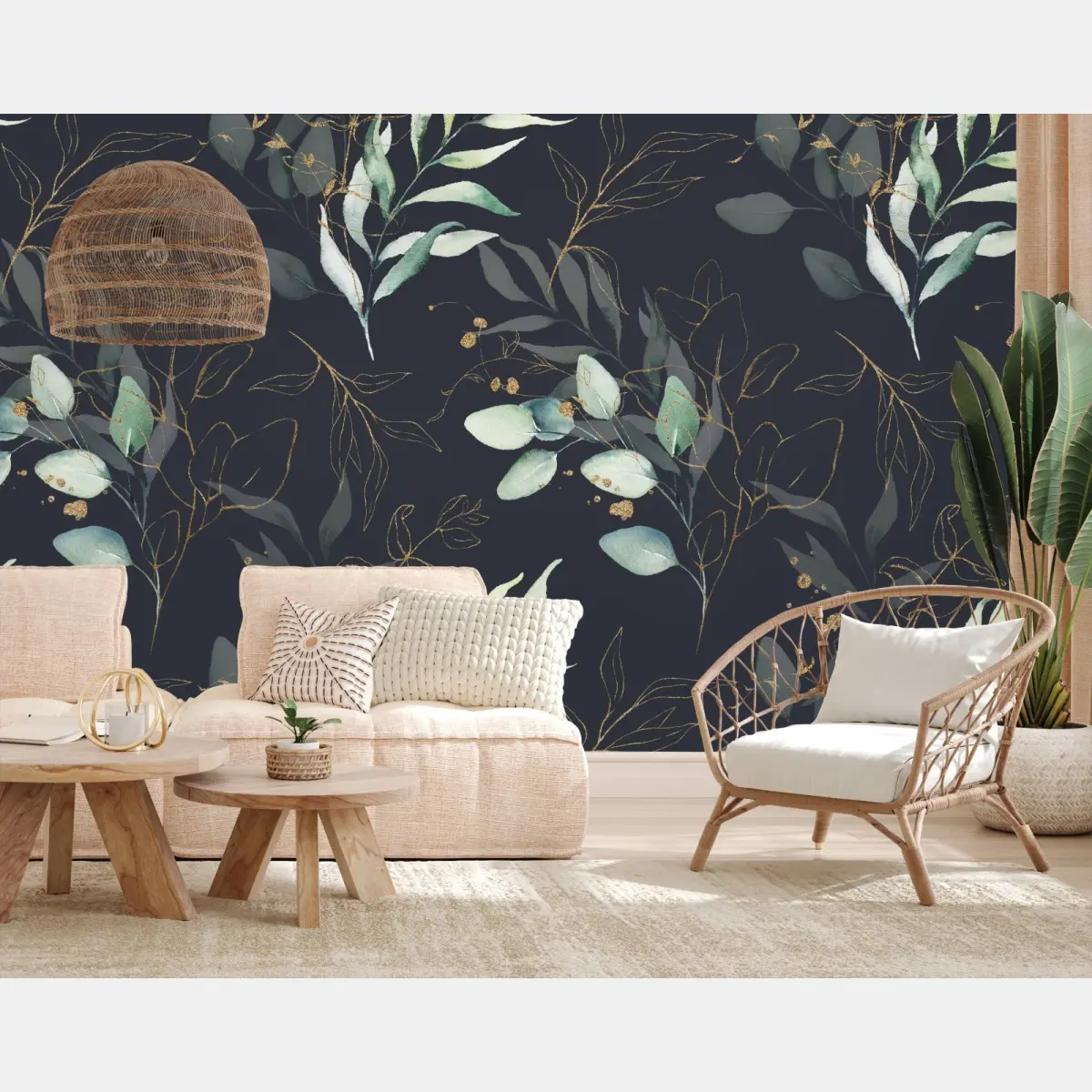 Fototapete aquarell eukalyptusblätter auf dunklem hintergrund – Pixers®
