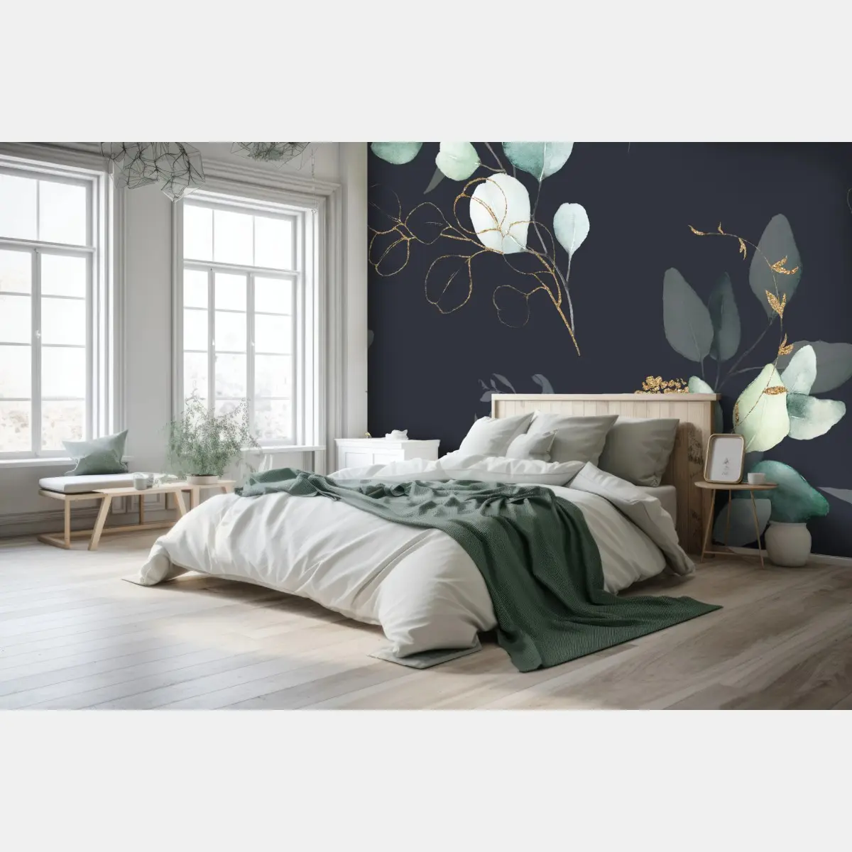 Fototapete eukalyptus aquarellblätter auf dunklem hintergrund – Pixers®