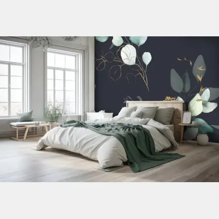 Fototapete eukalyptus aquarellblätter auf dunklem hintergrund – Pixers®